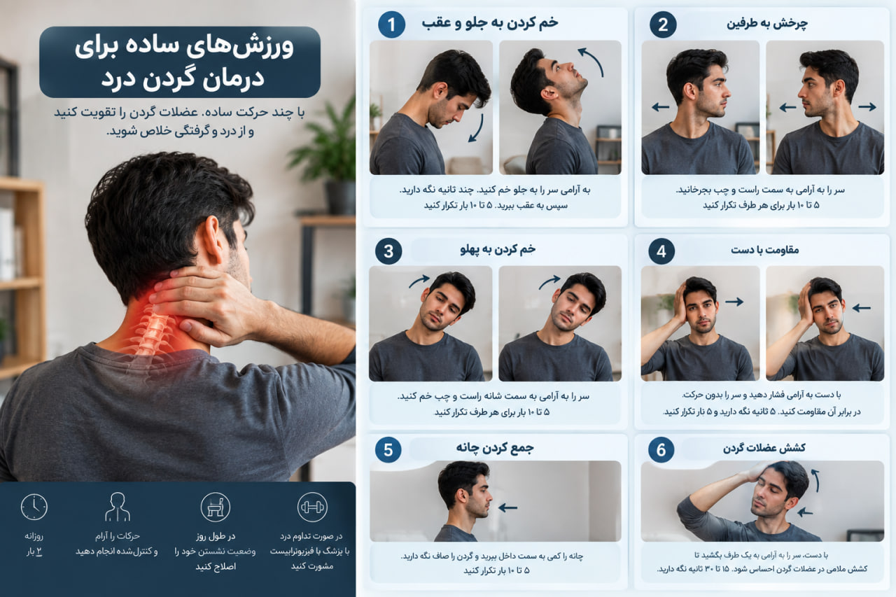 ورزش های ساده برای درمان گردن درد