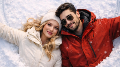 پرامپت عکس عاشقانه دو نفره در برف