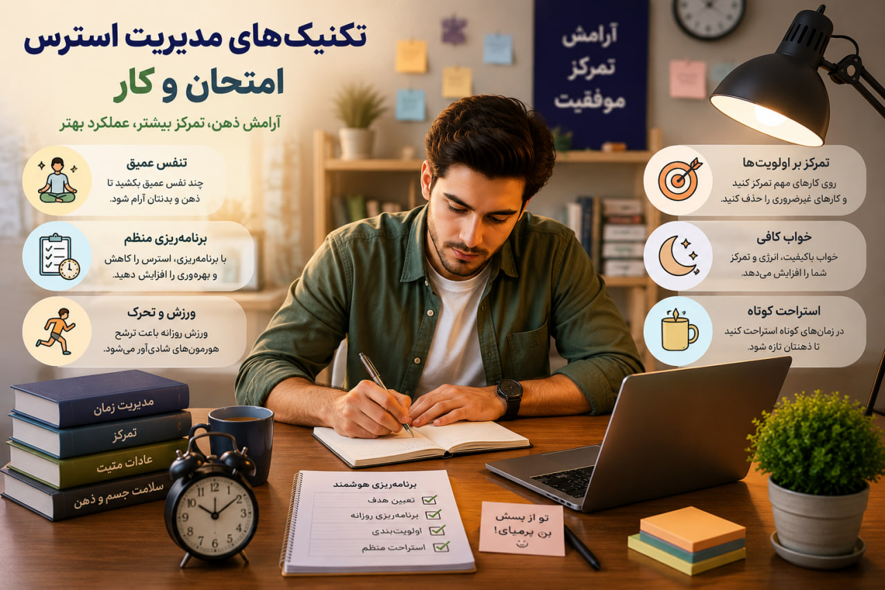  تکنیک‌های مدیریت استرس امتحان و کار | چگونه فشارهای روزانه را کنترل کنیم؟