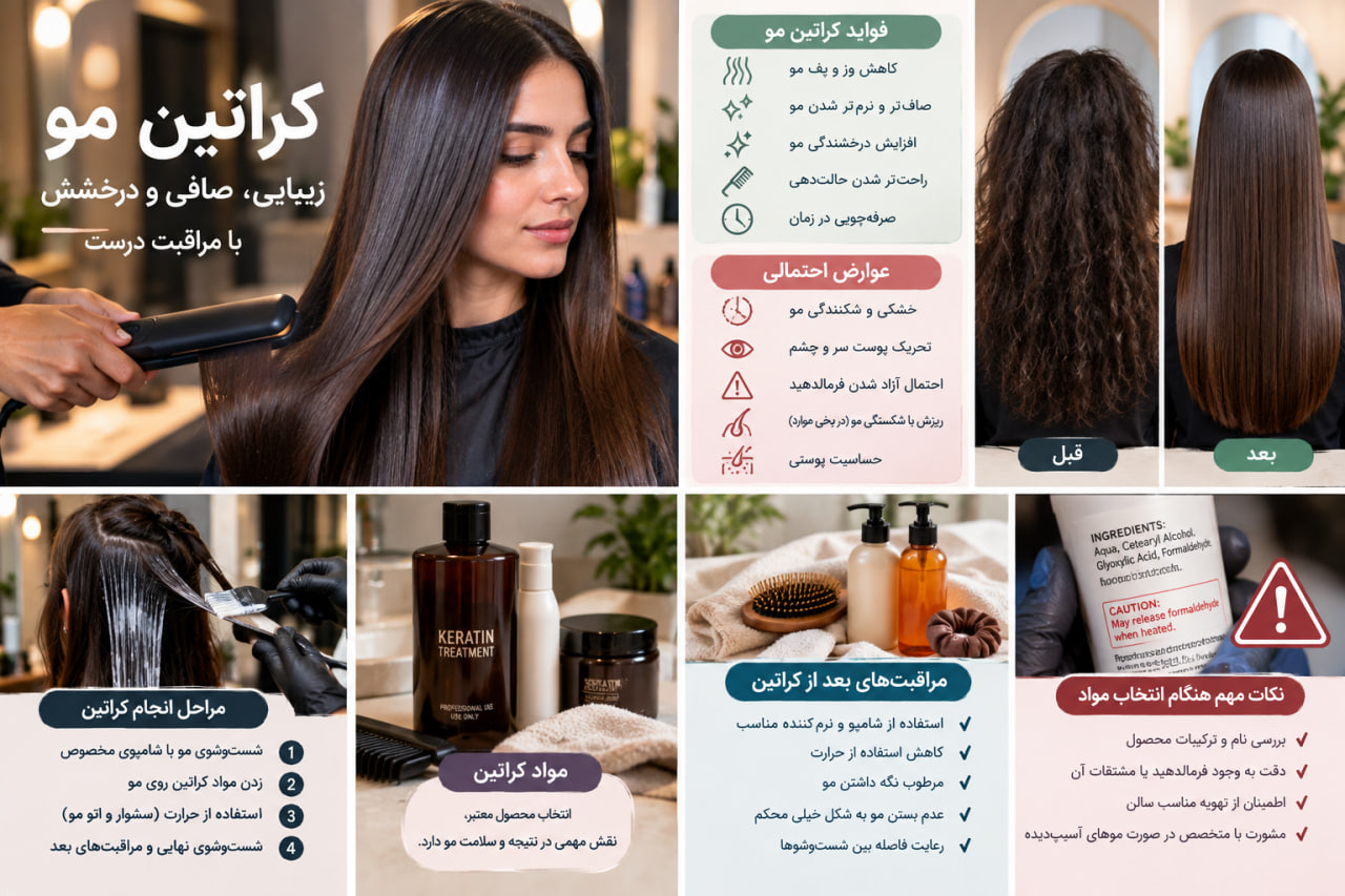 کراتین مو چیست؟ فواید، عوارض و مراقبت بعد از کراتین